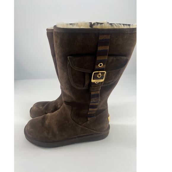 Ugg Boots Womens Size 10 Brown Retro Cargo 1895 Tall Size Zip Sheepskin - Picture 1 of 8